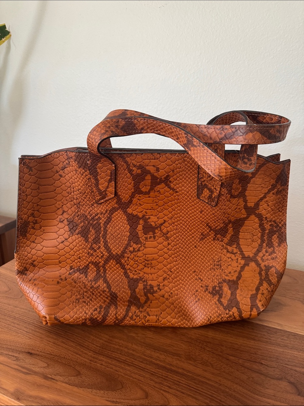 Women's brown Snake-Print leather Tote Bag